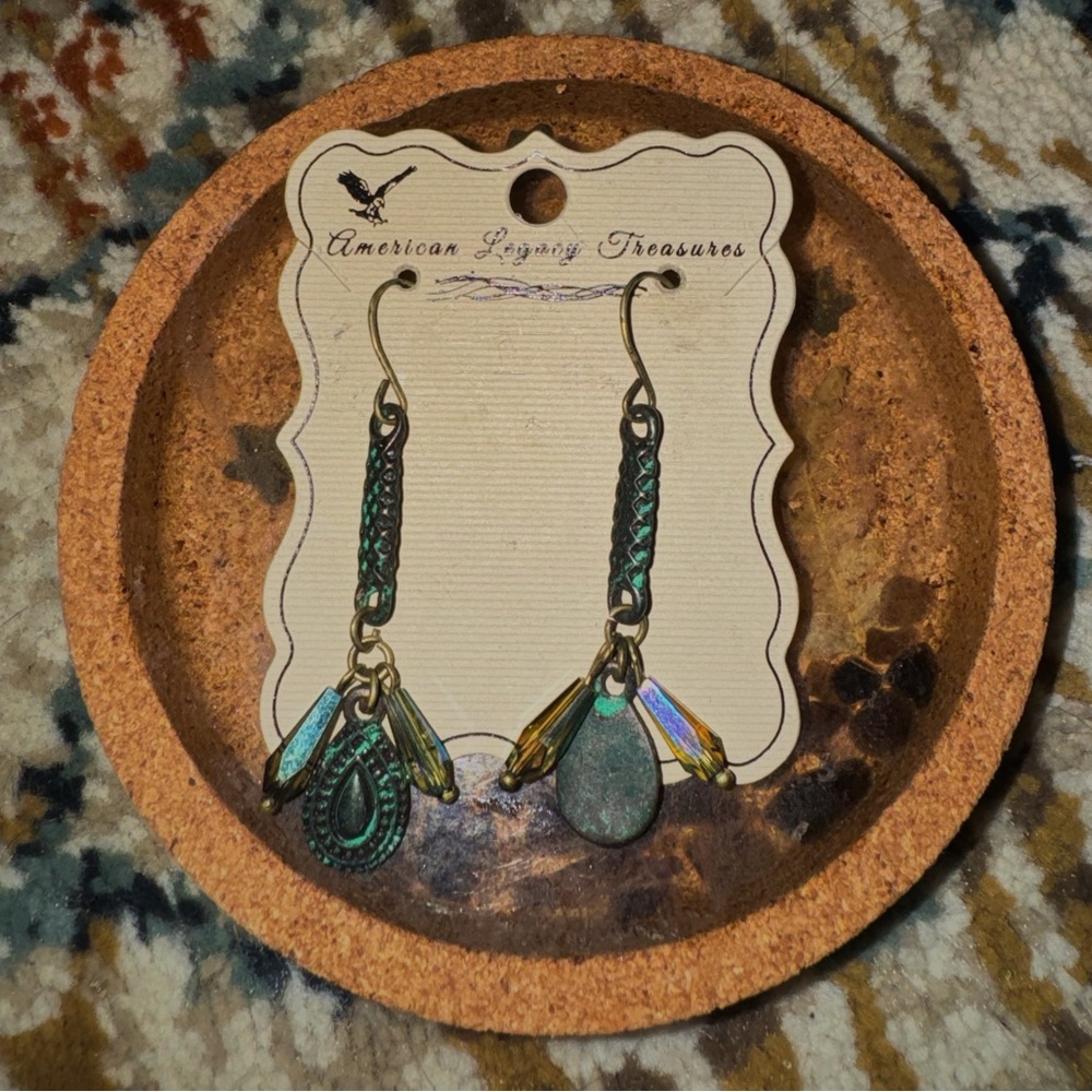 Emerald and turquoise dangly earrings